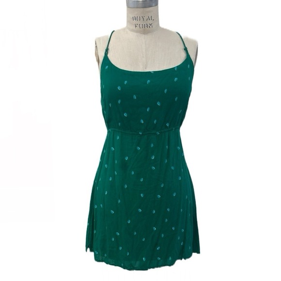 Intimately Free People Green Polka Dot‎ Mini Dress 100% Rayon Women's Size S - Picture 1 of 9